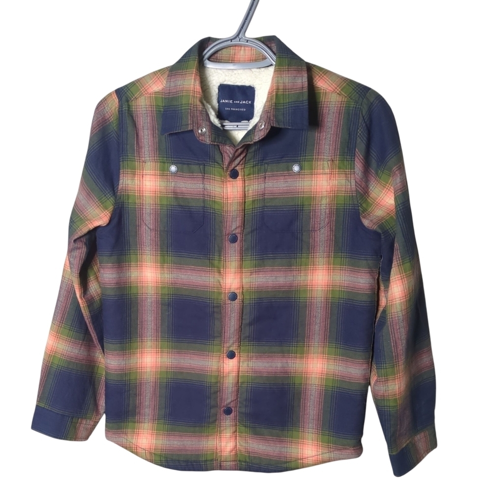 Janie and Jack Plaid Sherpa Lined Shirt Jacket‎ Merchant Marine Plaid Size 10-12